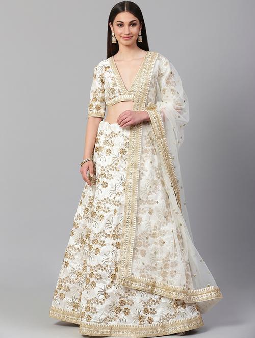 off white art silk aline lehenga - 17795685 - Very Small Image - 1