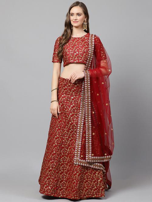 maroon art silk aline lehenga - 17795699 - Very Small Image - 1