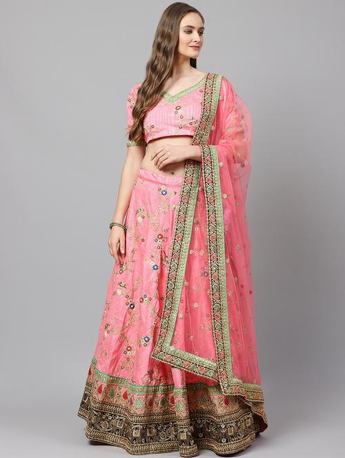 pink art silk aline lehenga - 17795703 - Very Small Image - 1