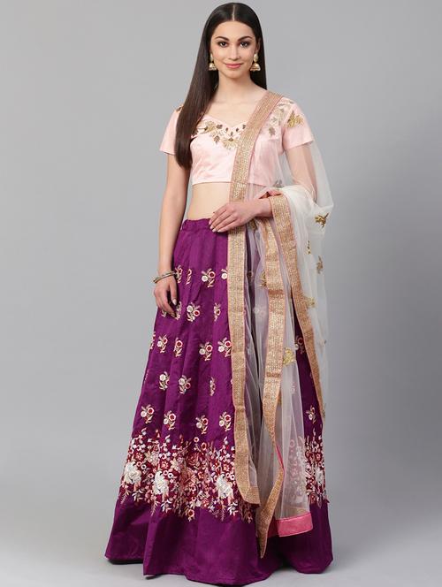 purple art silk aline lehenga - 17795711 - Very Small Image - 1