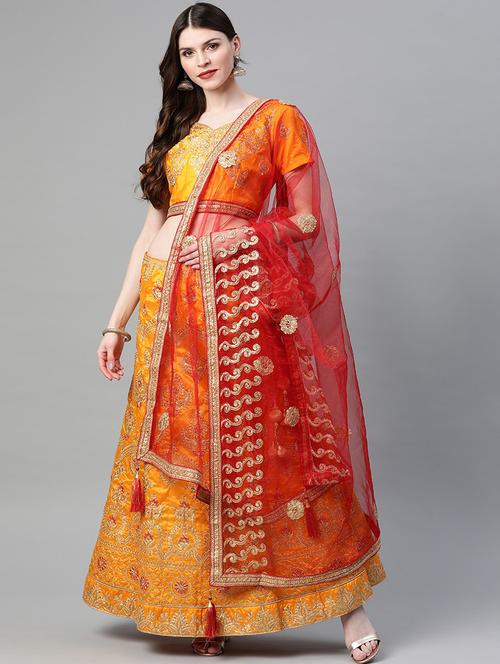 yellow art silk aline lehenga - 17795733 - Very Small Image - 1
