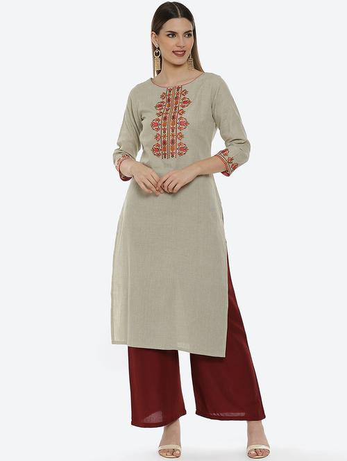 embroidered solid straight kurta - 17796246 - Very Small Image - 1