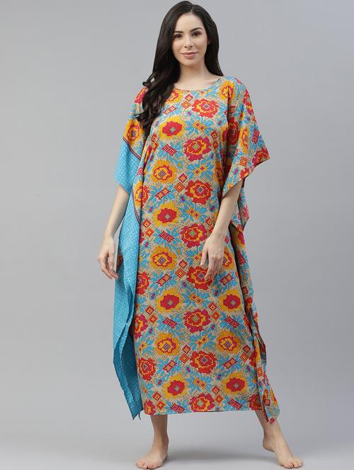 round neck printed maxi kaftan - 17797385 - Very Small Image - 1