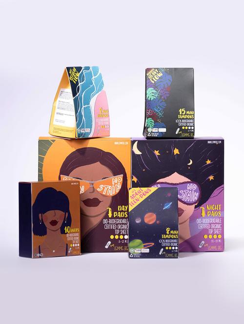lemme be sanitary pads (day box of 7 + night box of 7) + panty liners (box of 10), heavy flow tampons (box of 15) - 17797443 - Very Small Image - 1