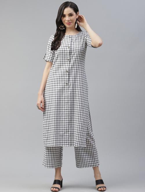 checkered kurta pant set - 17798112 - Very Small Image - 1