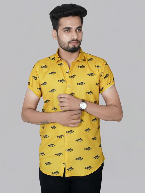 yellow printed casual shirt - 17798287 - Very Small Image - 1