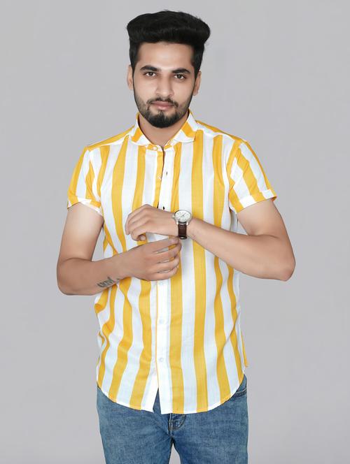 yellow striped casual shirt - 17798321 - Very Small Image - 1