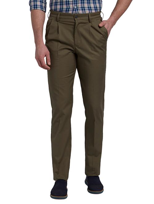 green solid pleated casual trouser - 17798475 - Very Small Image - 1