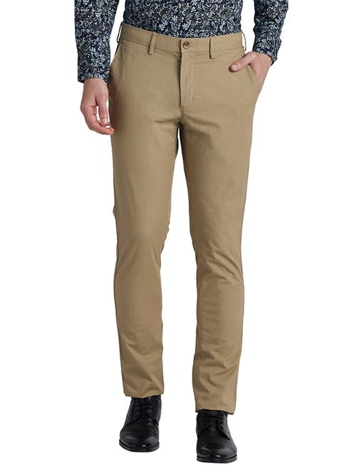 beige textured flat front casual trouser - 17798517 - Very Small Image - 1