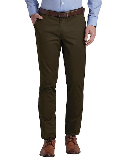 green solid flat front casual trouser - 17798523 - Very Small Image - 1