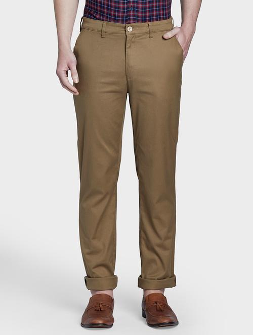 olive green solid chinos casual trouser - 17798606 - Very Small Image - 1