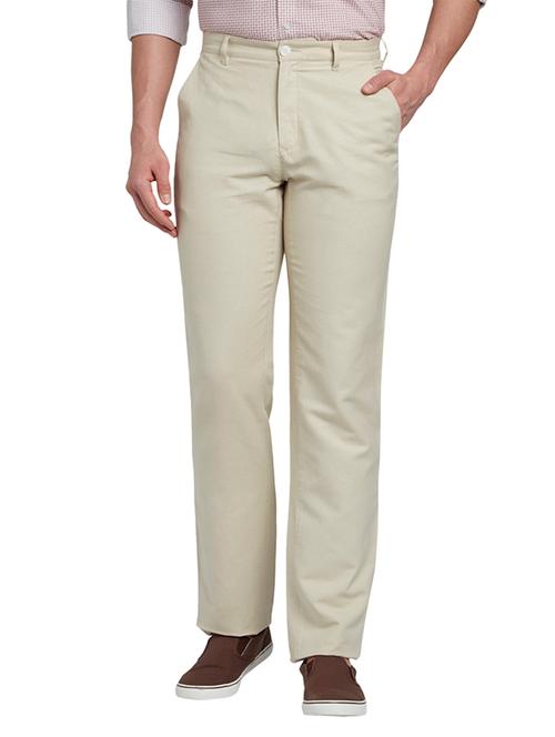 off white solid flat front casual trouser - 17798617 - Very Small Image - 1