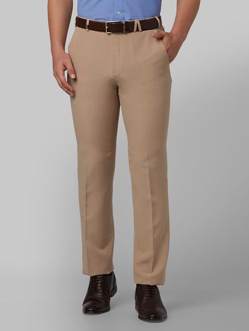 beige solid flat front formal trouser - 17798722 - Very Small Image - 1