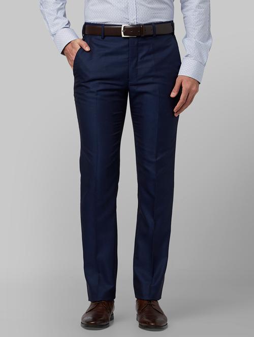 navy blue textured flat front formal trouser - 17798744 - Very Small Image - 1