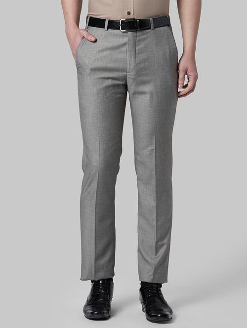 grey solid flat front formal trouser - 17798813 - Very Small Image - 1