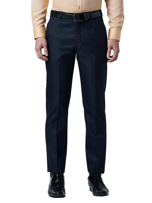 navy blue textured flat front formal trouser - 17798839 - Very Small Image - 1