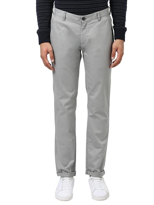 grey solid flat front casual trouser - 17798842 - Very Small Image - 1