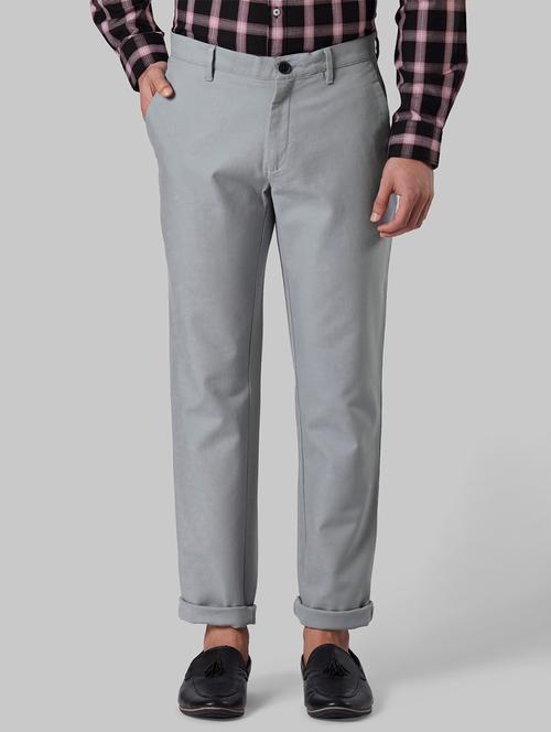 grey solid flat front casual trouser - 17798858 - Very Small Image - 1