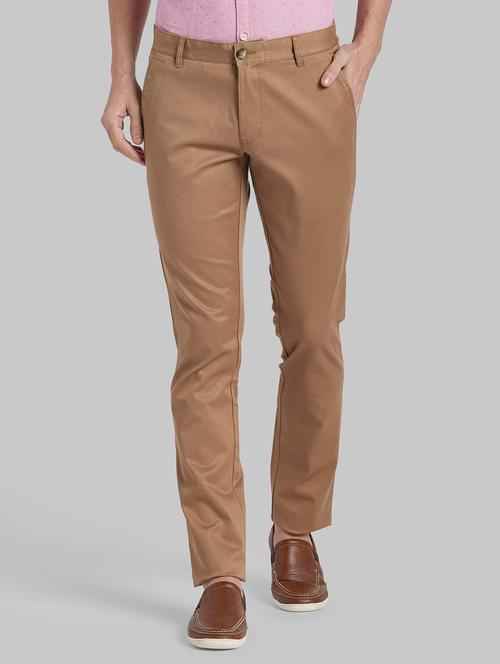 brown solid flat front casual trouser - 17798890 - Very Small Image - 1