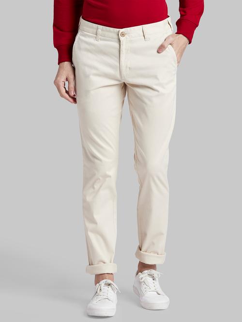 cream solid flat front casual trouser - 17798958 - Very Small Image - 1