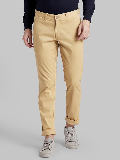 beige textured flat front casual trouser - 17798960 - Very Small Image - 1