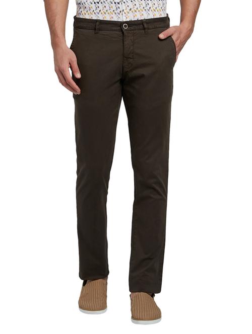 brown solid flat front casual trouser - 17798978 - Very Small Image - 1