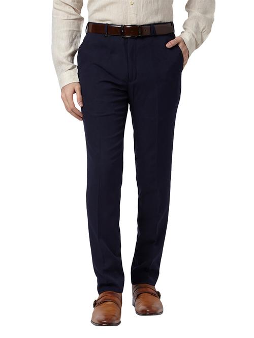 dark blue textured flat front formal trouser - 17799071 - Very Small Image - 1