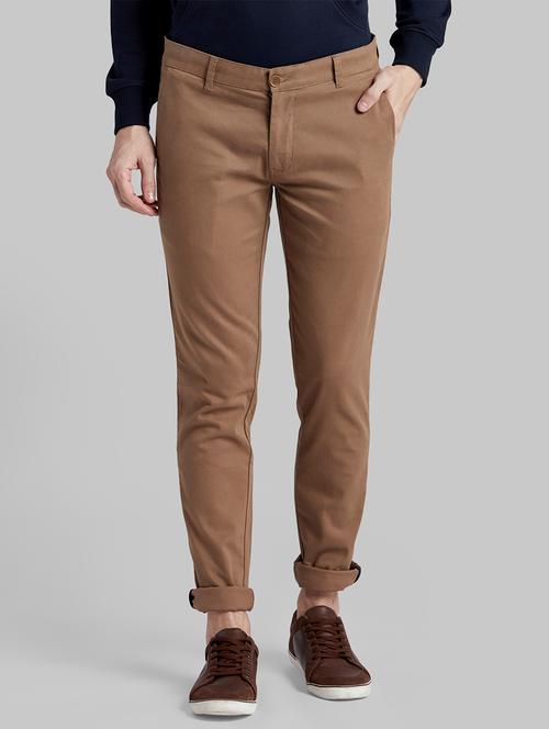 brown solid flat front casual trouser - 17799078 - Very Small Image - 1