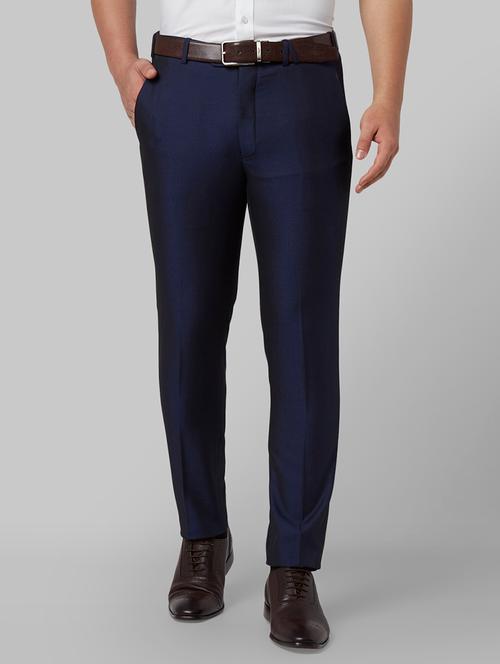 dark blue solid flat front formal trouser - 17799115 - Very Small Image - 1