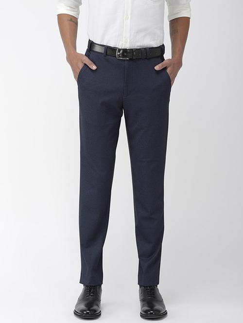 dark blue solid flat front formal trouser - 17799122 - Very Small Image - 1