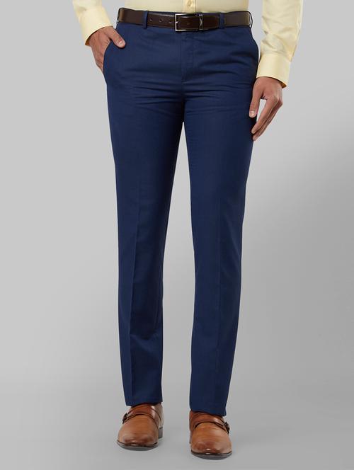 navy blue solid flat front formal trouser - 17799143 - Very Small Image - 1