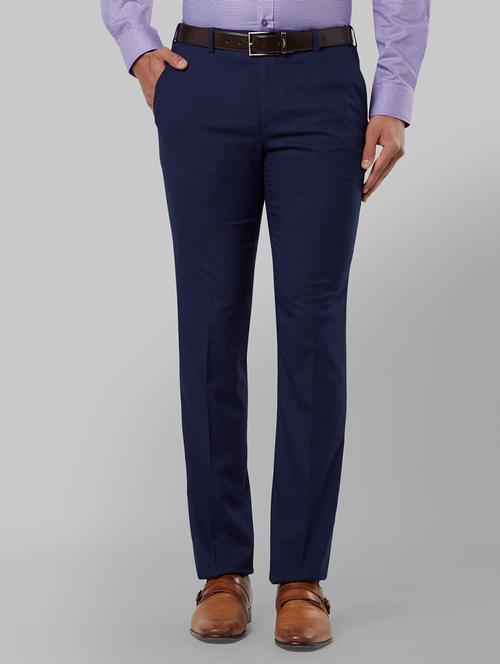 navy blue checkered flat front formal trouser - 17799147 - Very Small Image - 1