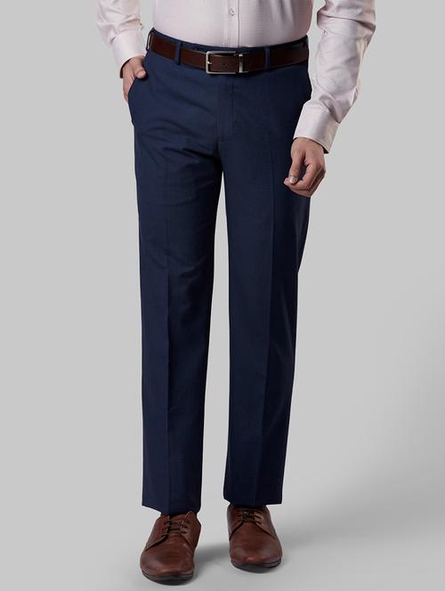 navy blue checkered flat front formal trouser - 17799149 - Very Small Image - 1