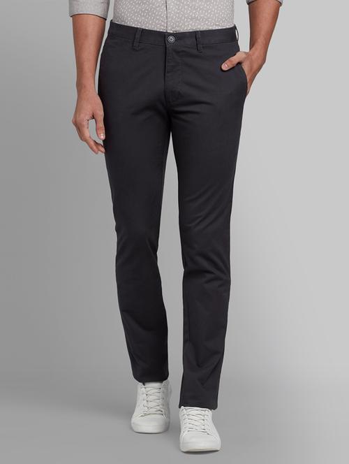 grey solid flat front casual trouser - 17799173 - Very Small Image - 1