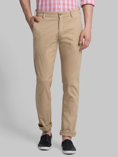 beige solid flat front casual trouser - 17799203 - Very Small Image - 1