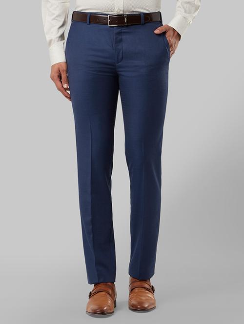 blue solid flat front formal trouser - 17799204 - Very Small Image - 1