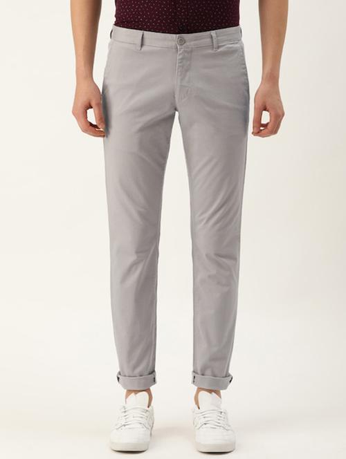 grey solid flat front casual trouser - 17799205 - Very Small Image - 1