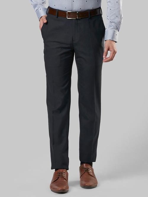 charcoal grey solid flat front formal trouser - 17799232 - Very Small Image - 1