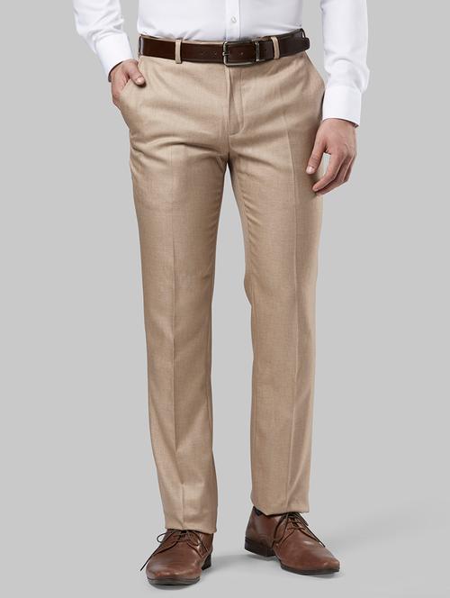 beige solid flat front formal trouser - 17799239 - Very Small Image - 1