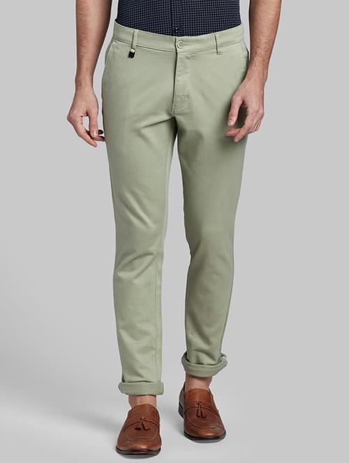 green solid flat front casual trouser - 17799258 - Very Small Image - 1