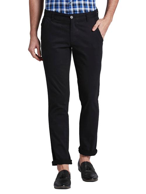 navy blue solid flat front casual trouser - 17799266 - Very Small Image - 1
