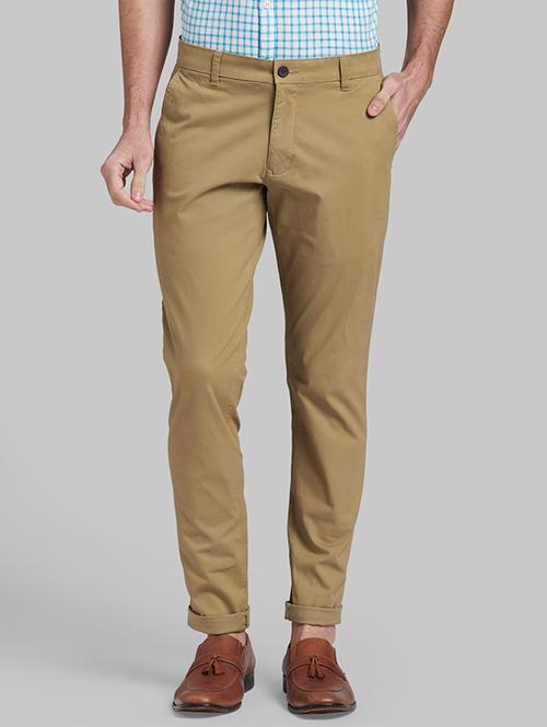 beige solid flat front casual trouser - 17799275 - Very Small Image - 1