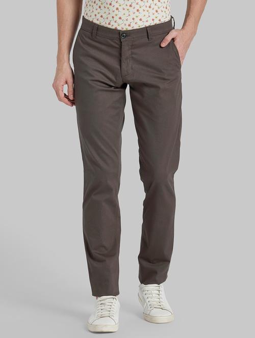 grey textured flat front casual trouser - 17799297 - Very Small Image - 1