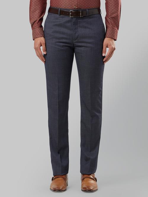 blue textured flat front formal trouser - 17799313 - Very Small Image - 1