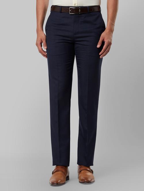 navy blue checkered flat front formal trouser - 17799360 - Very Small Image - 1