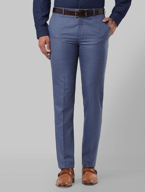 blue textured flat front formal trouser - 17799372 - Very Small Image - 1