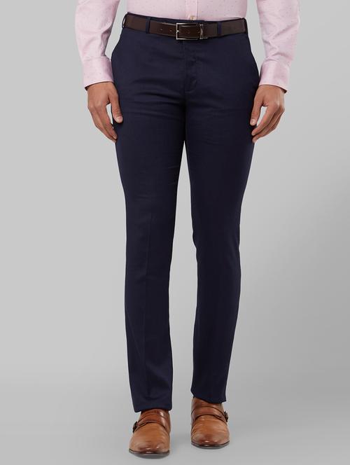 navy blue textured flat front formal trouser - 17799401 - Very Small Image - 1