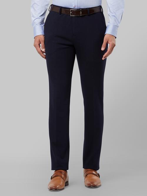 navy blue solid flat front formal trouser - 17799405 - Very Small Image - 1