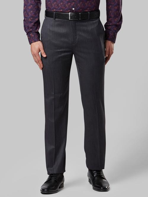 grey solid flat front formal trouser - 17799462 - Very Small Image - 1
