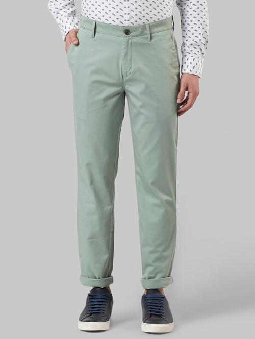green solid flat front casual trouser - 17799469 - Very Small Image - 1